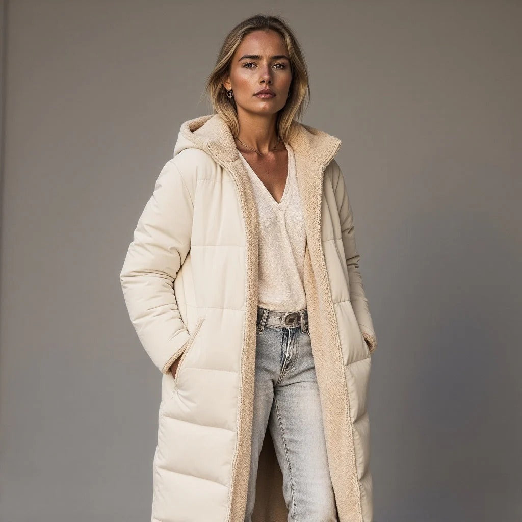 R&B | Langer gepolsterter Mantel - Lockerer Schnitt - Fleece-Kragen - Volle Abdeckung