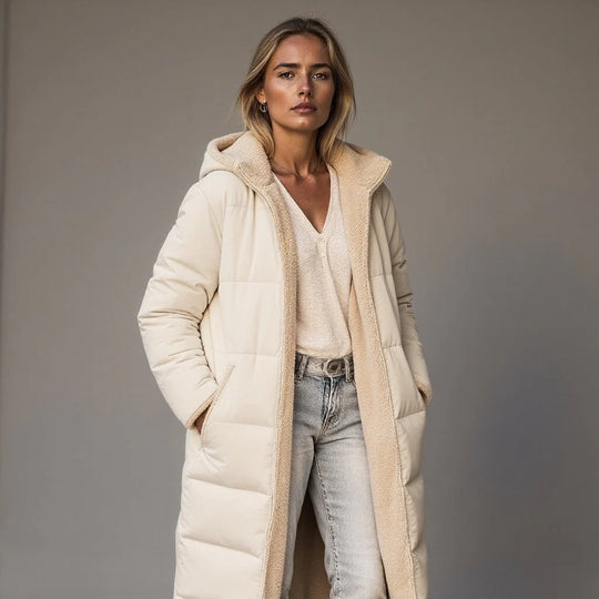 R&B | Langer gepolsterter Mantel - Lockerer Schnitt - Fleece-Kragen - Volle Abdeckung