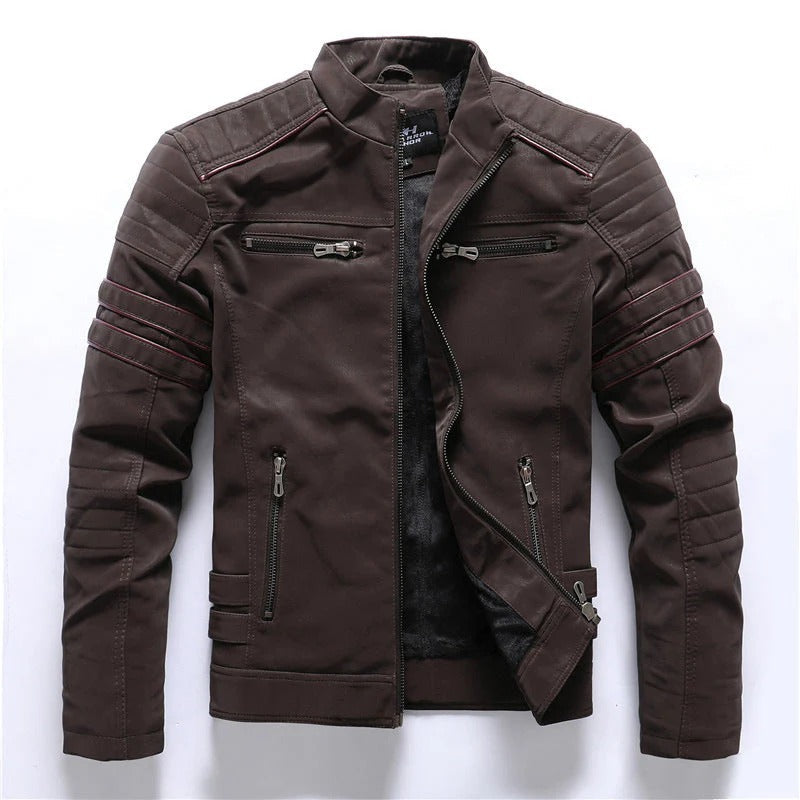 R&B | Bikerjacke Slim Fit Gesteppten Schultern Reißverschlussverschluss Stehkragen