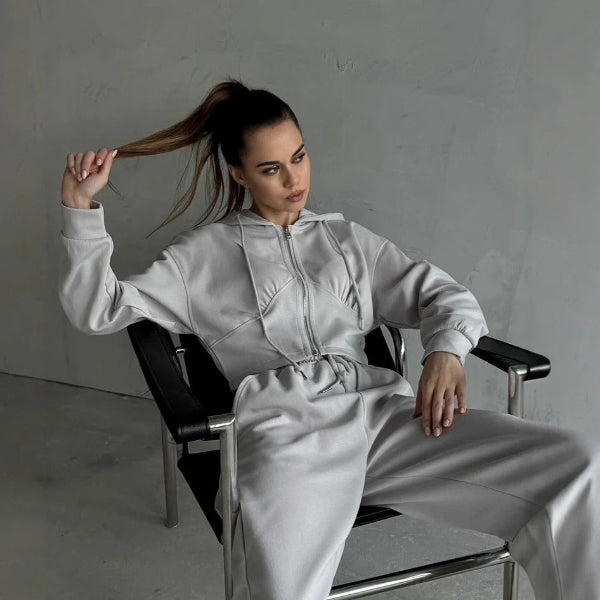 R&B | Loungewear Set Zip-Up Kapuzenpullover Weite Hose Weicher Baumwollmix