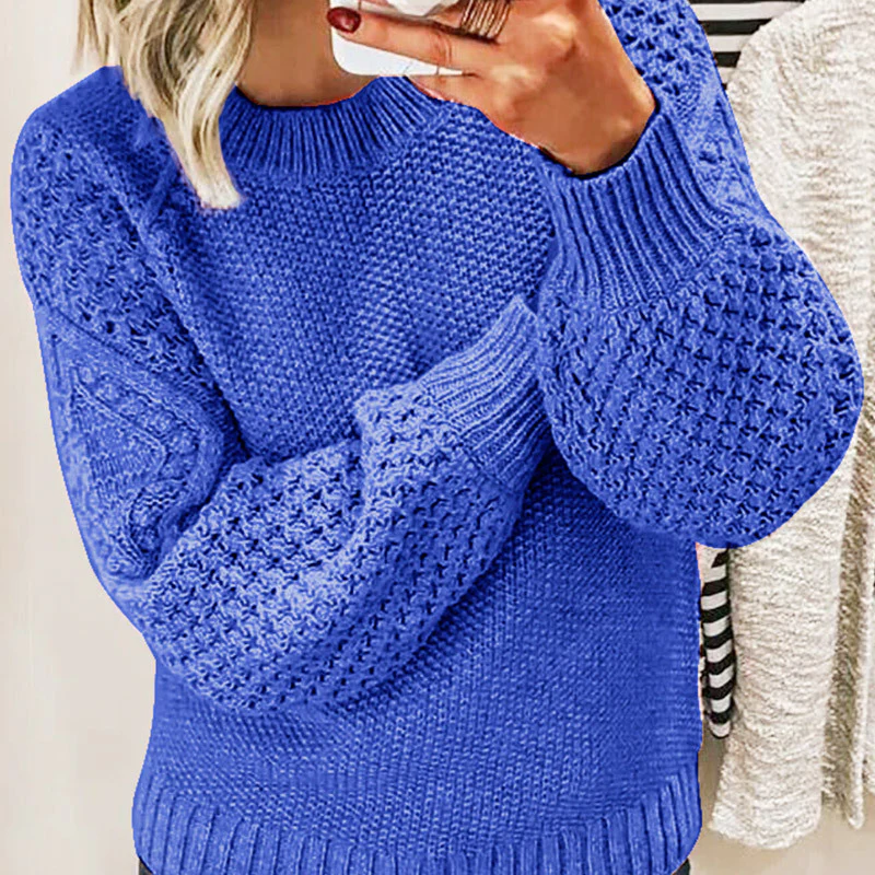 R&B | Sweater aus Wollmischung Übergröße Passform Kabelstrick Ballonärmel