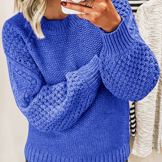 R&B | Sweater aus Wollmischung Übergröße Passform Kabelstrick Ballonärmel