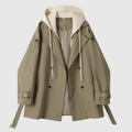 R&B | Trenchcoat Übergröße Passform Kapuze Doppelt brustig Gürtel Baumwolle Stil