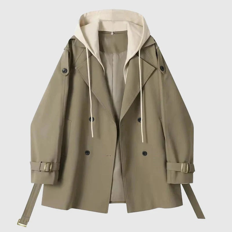 R&B | Trenchcoat Übergröße Passform Kapuze Doppelt brustig Gürtel Baumwolle Stil