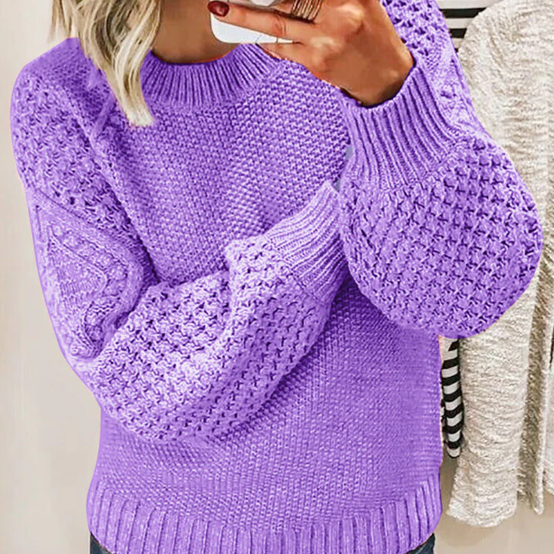 R&B | Sweater aus Wollmischung Übergröße Passform Kabelstrick Ballonärmel