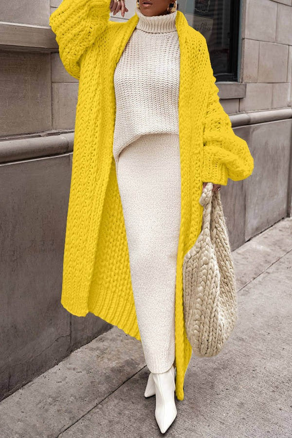 R&B | Strickjacke Chunky Wolle Strick Übergroße Passform Langes Offenes Vorderteil Schichtelement