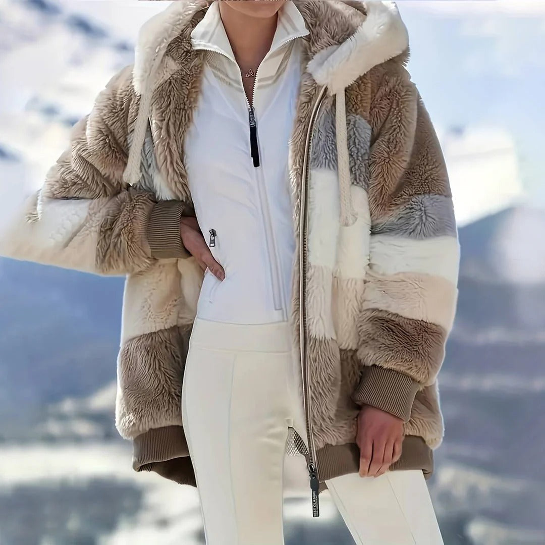 R&B | Fleecejacke Oversized Fit Kapuze mit Kordelzug Reißverschluss Weich und Warm