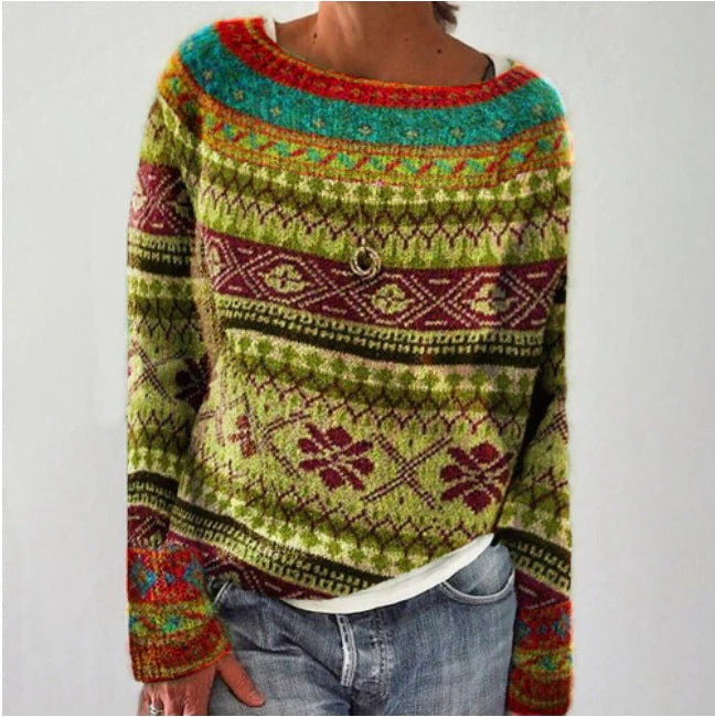 R&B | Sweater Wolle Strick Relaxed Passform Geometrisches Muster Lange Ärmel