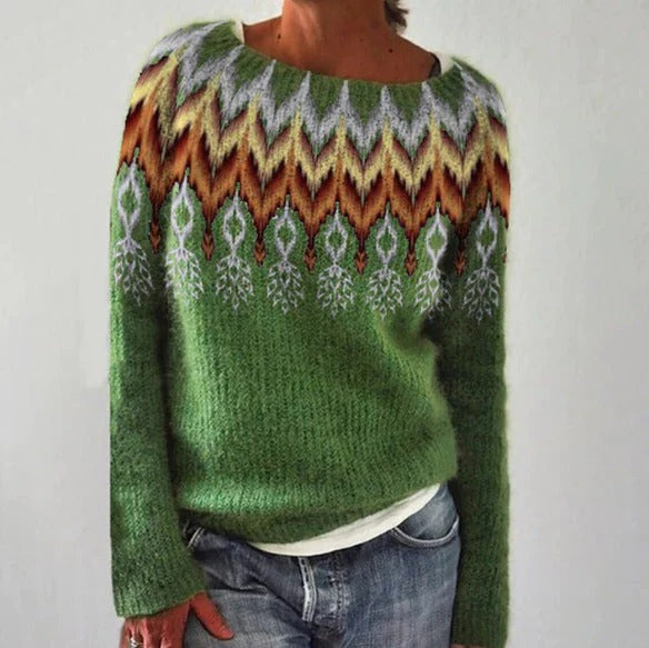R&B | Sweater Wolle Strick Relaxed Passform Geometrisches Muster Lange Ärmel