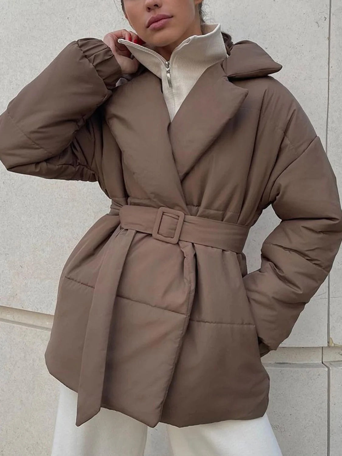 R&B | Gürteltaschen Pufferjacke Wickel Front Stepp Wintermantel