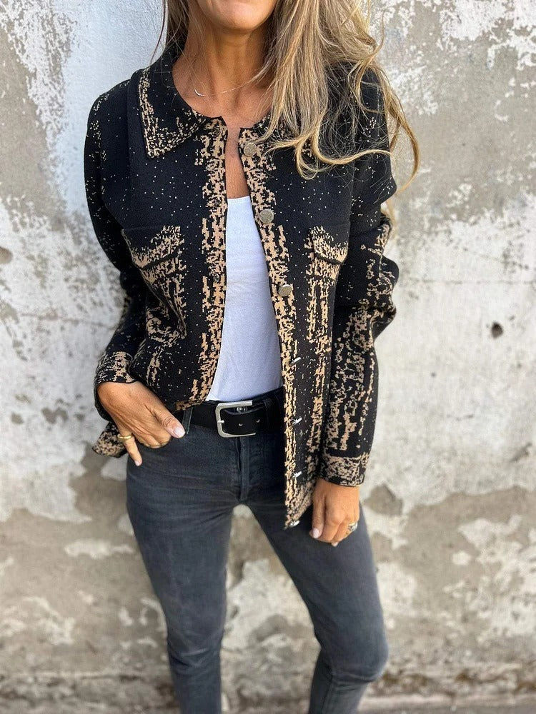 R&B | Gestrickte Wollmischung Lässige Passform Metallknöpfe mit Revers