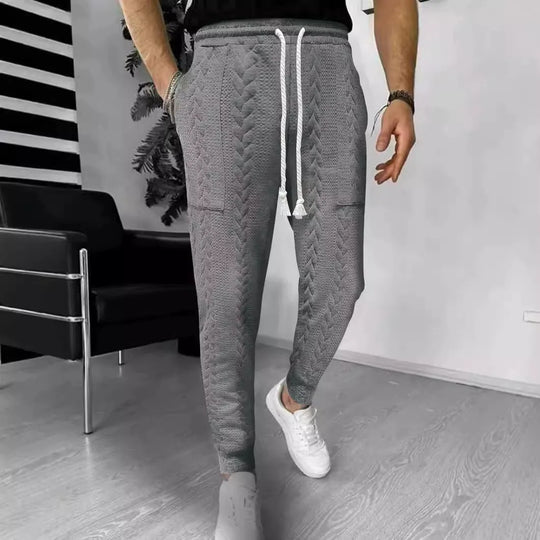 R&B | Hose Jogger Jacquard Struktur Gerade Passform Kordelzug Umschlagbeine