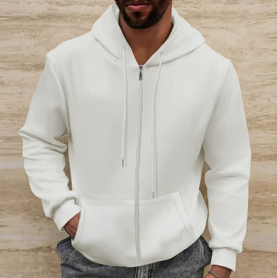 R&B | Kapuzenpullover Waffelstruktur Regular Passform Reißverschluss Lässiger Stil