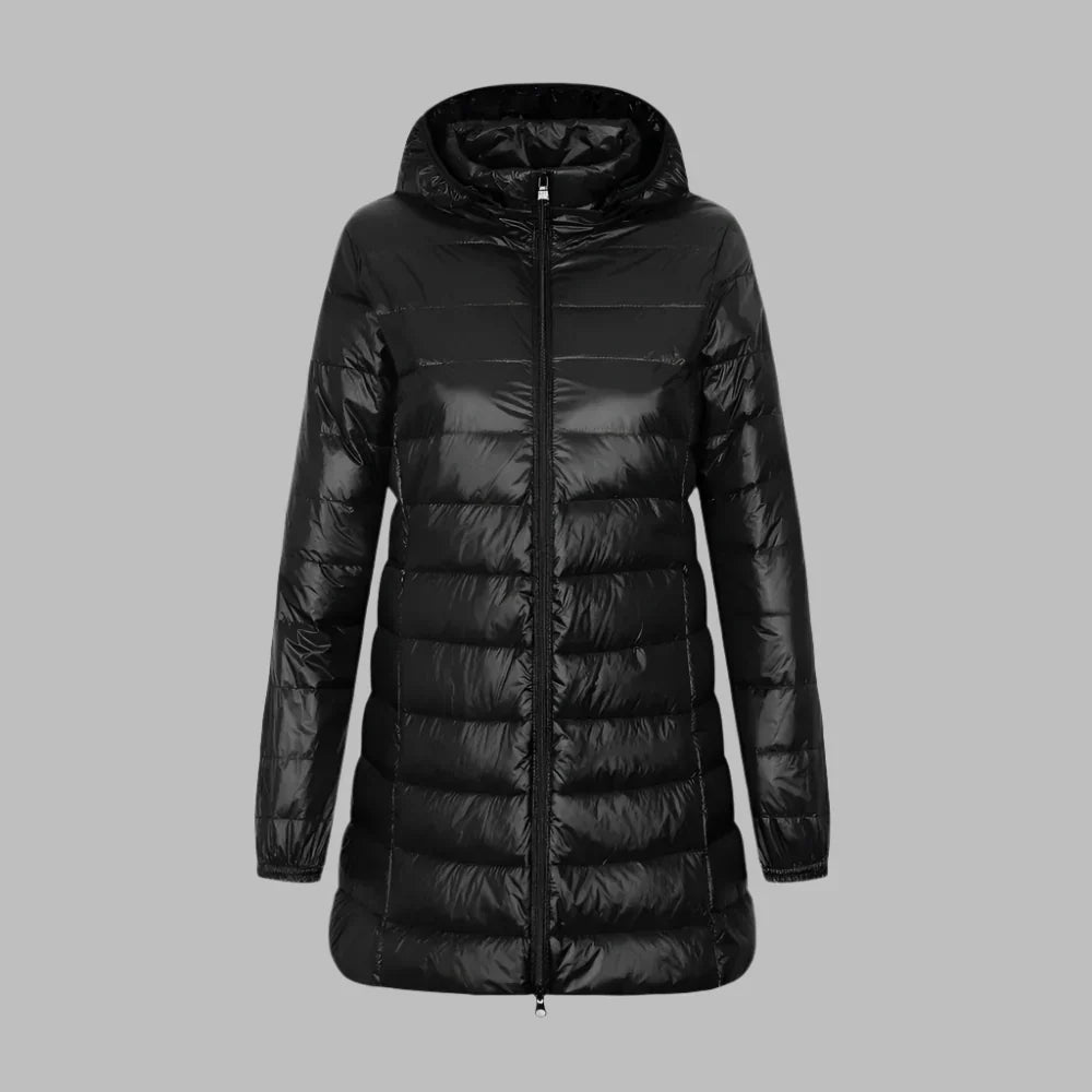 R&B | Steppjacke – Figurbetont Mid-Thigh Länge – mit Kapuze – Wasserabweisend – Reißverschluss Vorne