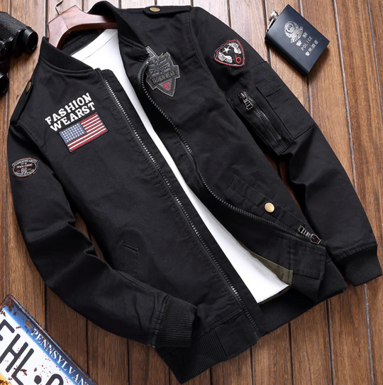R&B | Militärjacke Strukturiert Passform Bestickte Details Reißverschlussverschluss
