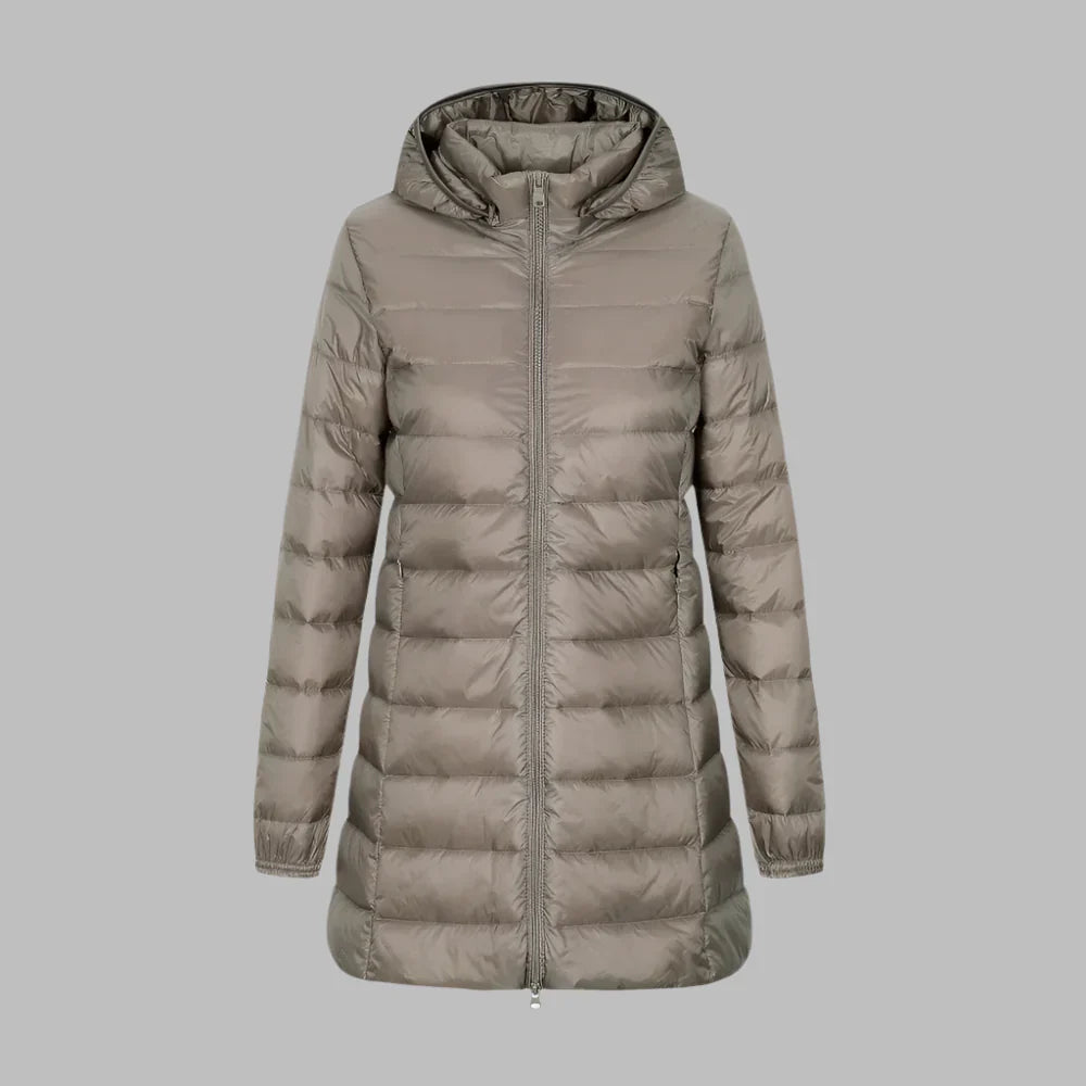 R&B | Steppjacke – Figurbetont Mid-Thigh Länge – mit Kapuze – Wasserabweisend – Reißverschluss Vorne
