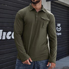 R&B | Henley Pique Shirt Slim Fit Lange Ärmel Baumwolle Brusttasche Stehkragen
