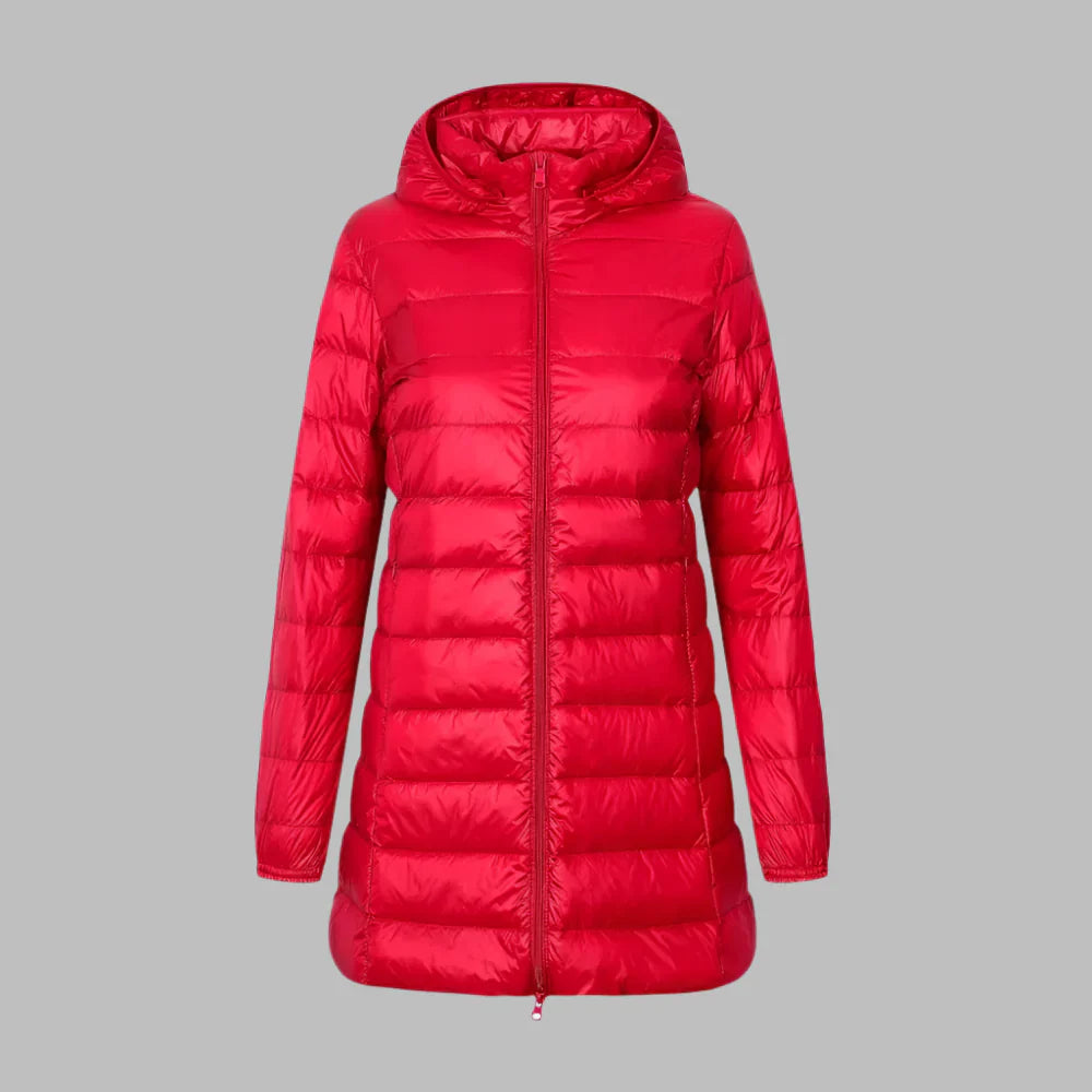 R&B | Steppjacke – Figurbetont Mid-Thigh Länge – mit Kapuze – Wasserabweisend – Reißverschluss Vorne