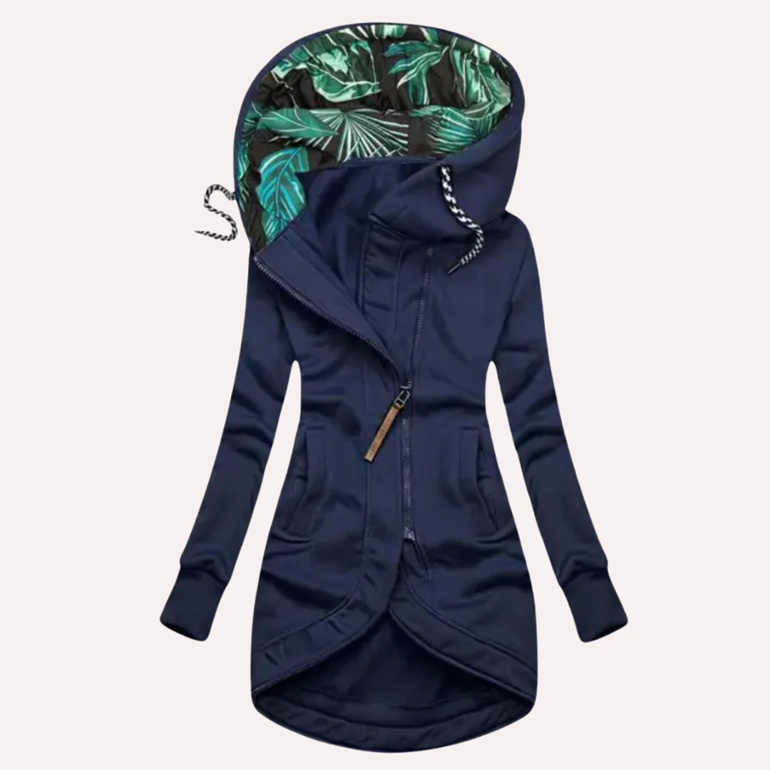 R&B | Jacke Slim Fit Weiches Fleece Bedruckte Kapuze Asymmetrischer Reißverschluss