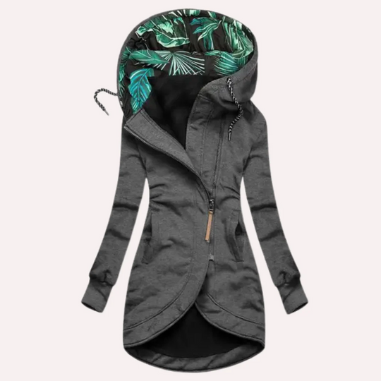 R&B | Fleece-Jacke - Slim Fit - Asymmetrischer Reißverschluss - Gefütterte Kapuze mit Druck