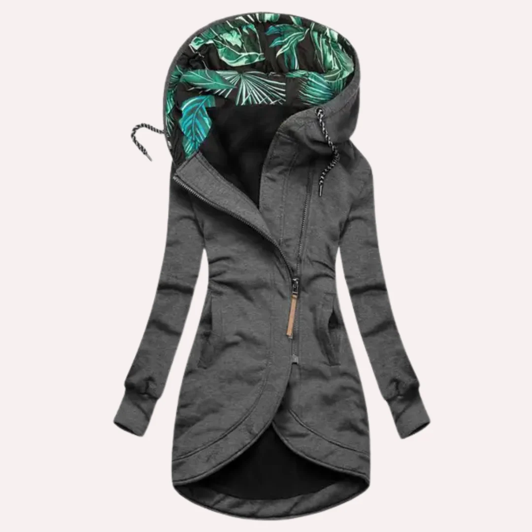 R&B | Jacke Slim Fit Weiches Fleece Bedruckte Kapuze Asymmetrischer Reißverschluss