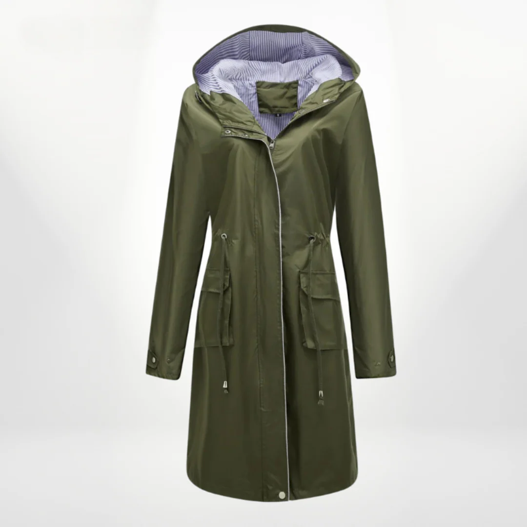 R&B | Trenchcoat Slim Fit Kordelzug Kapuze knielang wasserdichtes Material