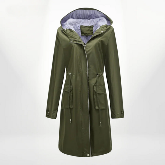 R&B | Trenchcoat Slim Fit Kordelzug Kapuze knielang wasserdichtes Material