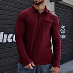 R&B | Henley Pique Shirt Slim Fit Lange Ärmel Baumwolle Brusttasche Stehkragen