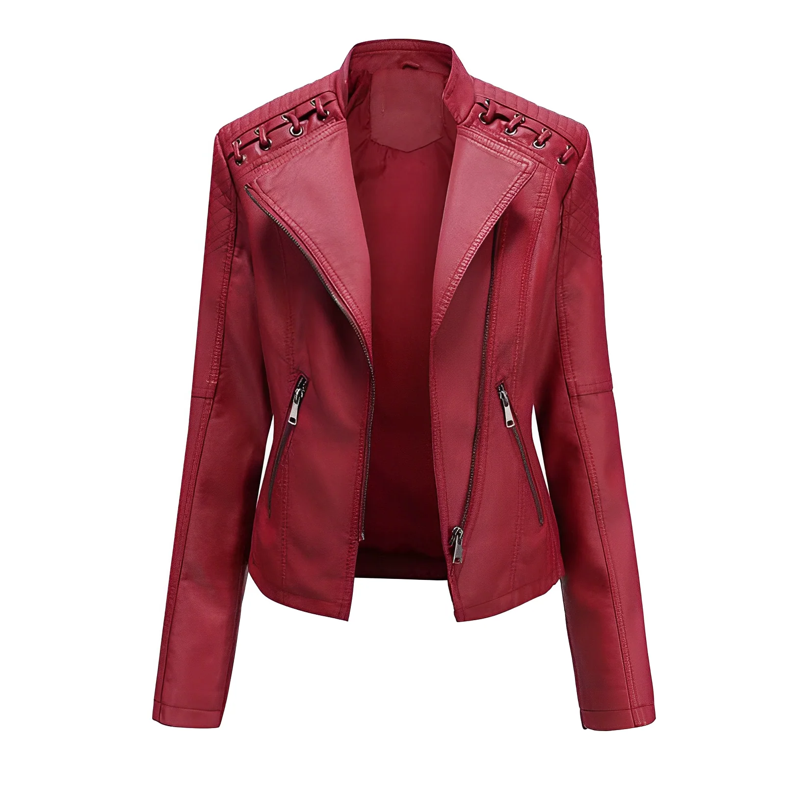 R&B | Lederjacke Slim Passform Asymmetrischer Reißverschluss Ge Quiltete Schultern