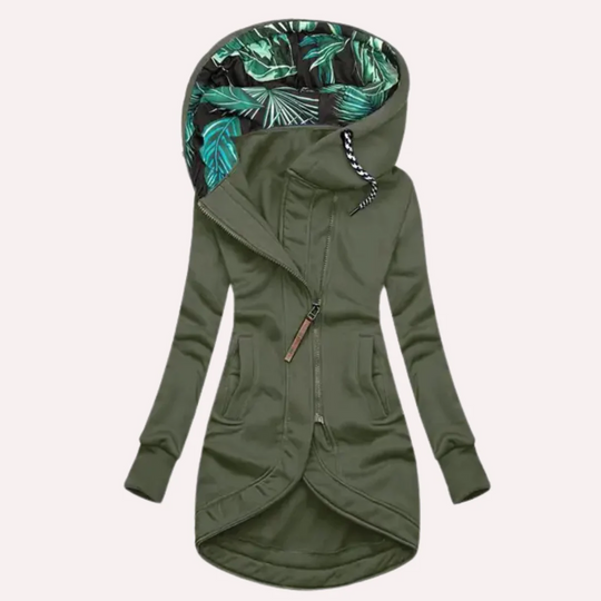 R&B | Jacke Slim Fit Weiches Fleece Bedruckte Kapuze Asymmetrischer Reißverschluss