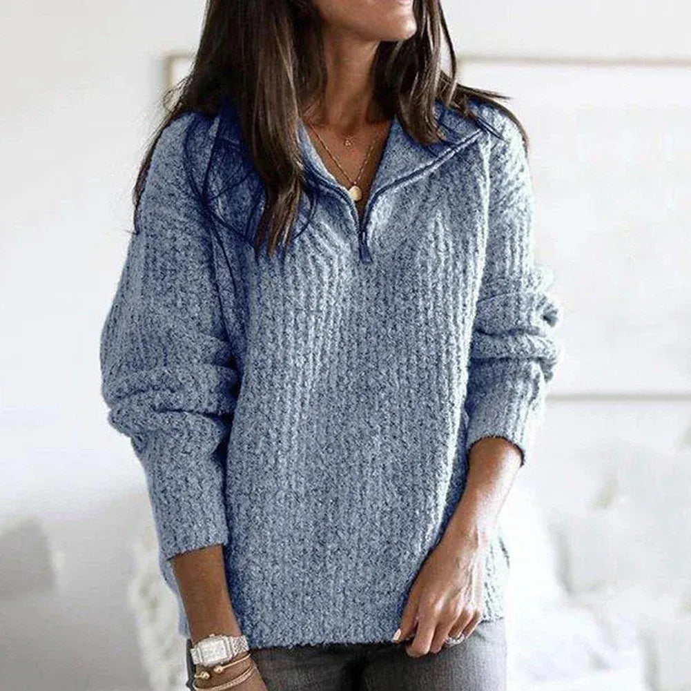 R&B | Strick Damenpullover mit Halb Zip Kragen
