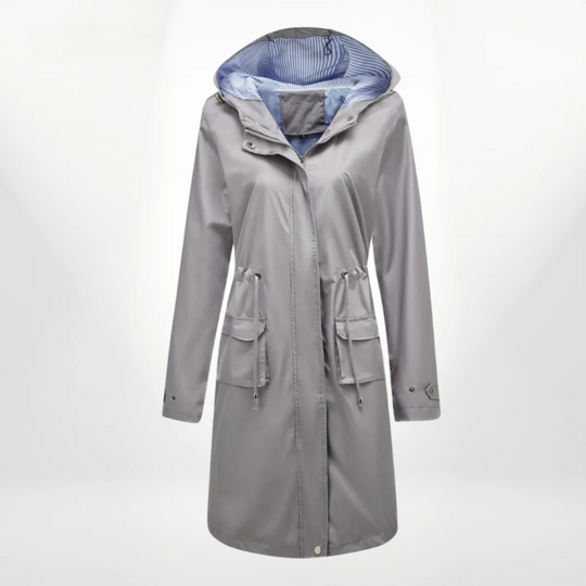R&B | Trenchcoat Slim Fit Kordelzug Kapuze knielang wasserdichtes Material