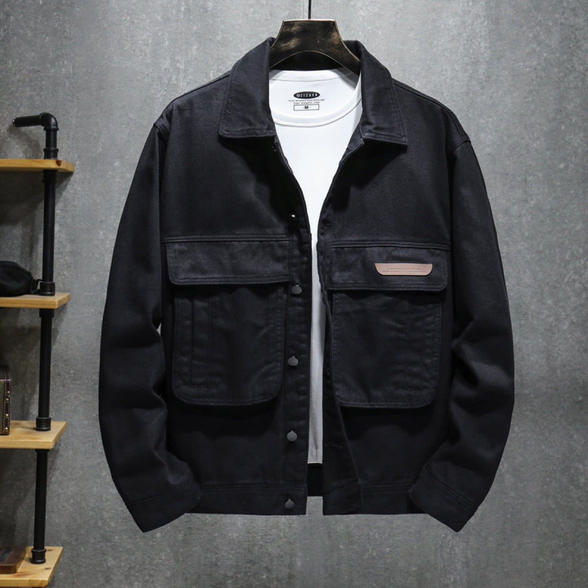 R&B | Schwarze Utility-Herrenjacke mit großen Taschen
