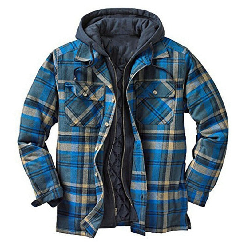 R&B | Hemdjacke Lässig Geschnitten Gestepptes Futter Kapuze Flanell Karomuster