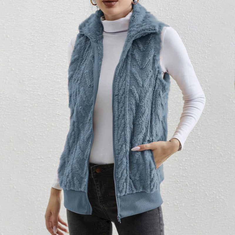 R&B | Ohne Ärmel Jacquard Fleece Reißverschluss Hoher Kragen Relaxed Passform