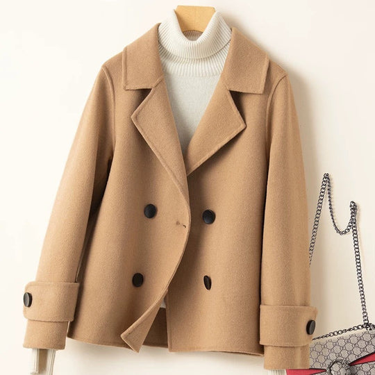 R&B | Mantel - Taillierter Fit - Woll-Look - Doppelreiher - Reverskragen - Kurze Länge