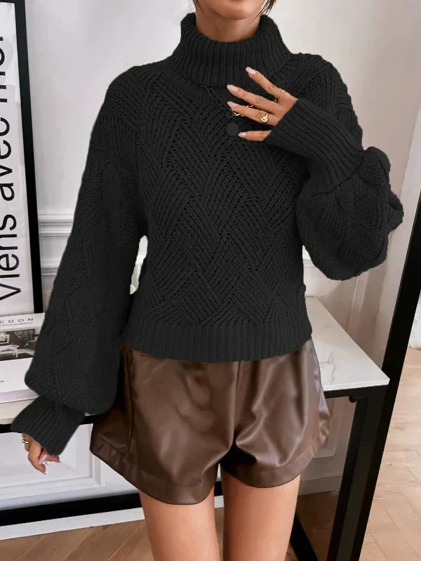 R&B | Pullover Pullover Wollstrick Übergröße Fit Rollkragen Laternenärmel