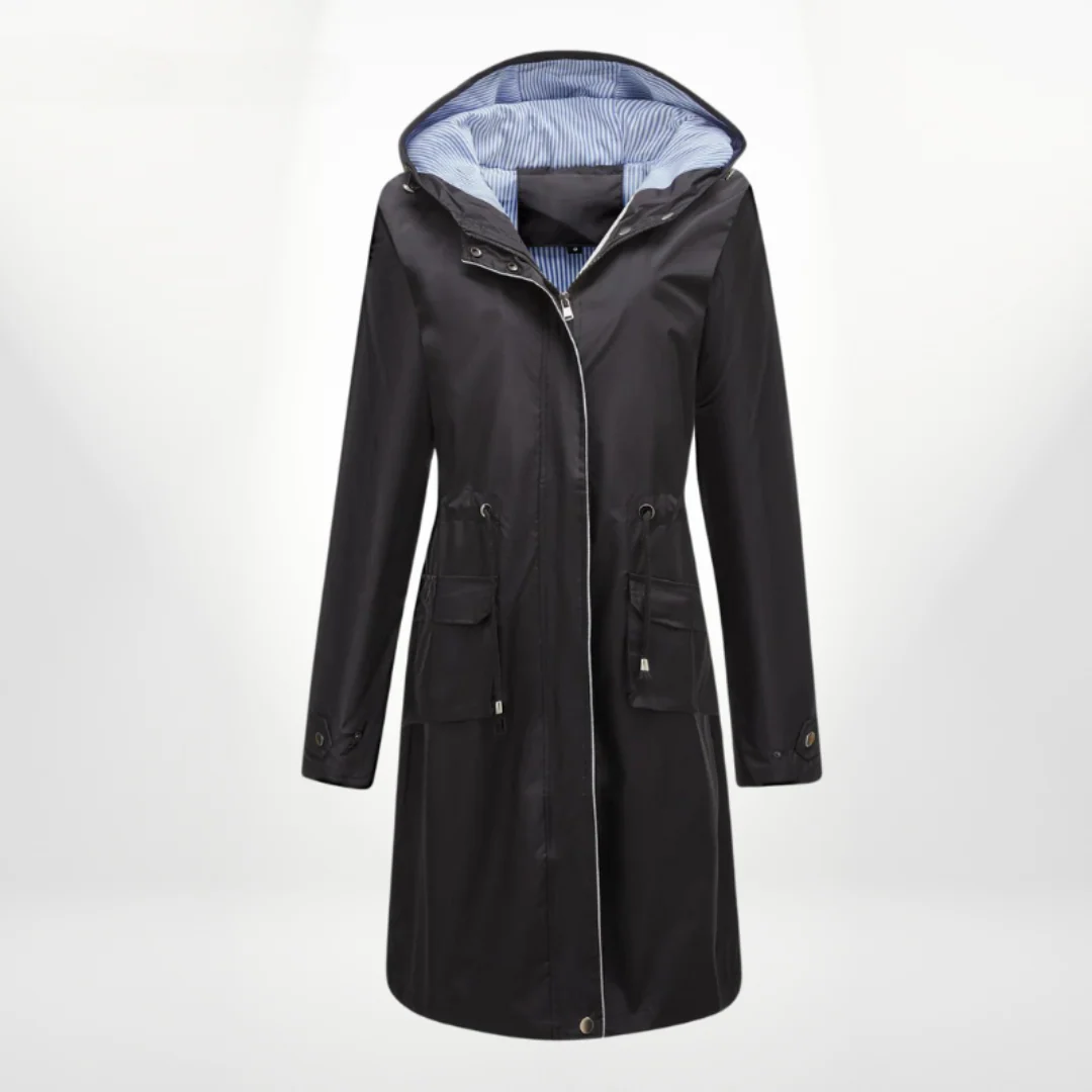 R&B | Trenchcoat Slim Fit Kordelzug Kapuze knielang wasserdichtes Material