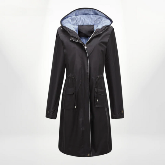 R&B | Trenchcoat Slim Fit Kordelzug Kapuze knielang wasserdichtes Material