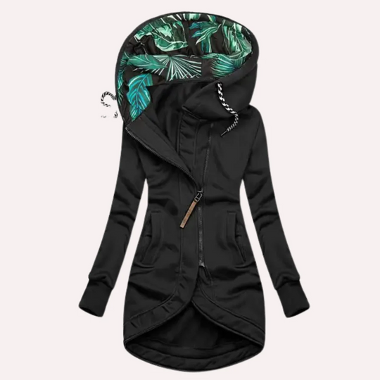 R&B | Jacke Slim Fit Weiches Fleece Bedruckte Kapuze Asymmetrischer Reißverschluss