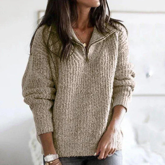 R&B | Strick Damenpullover mit Halb Zip Kragen