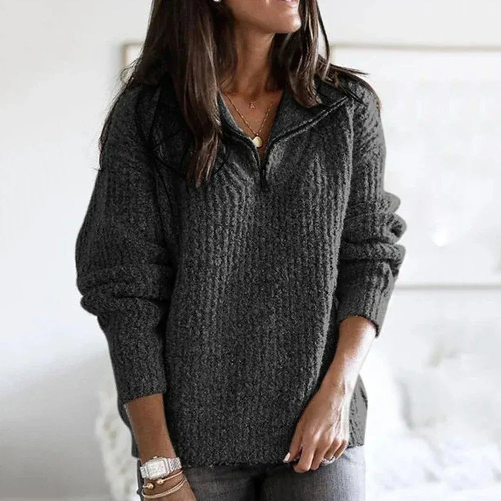 R&B | Strick Damenpullover mit Halb Zip Kragen