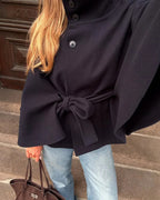 R&B | Hochkragen Gürteltaschen Cape Jacke Knopf Umhängemantel