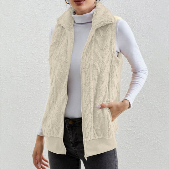 R&B | Ohne Ärmel Jacquard Fleece Reißverschluss Hoher Kragen Relaxed Passform