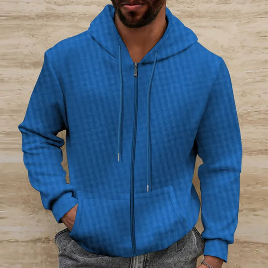 R&B | Kapuzenpullover Waffelstruktur Regular Passform Reißverschluss Lässiger Stil