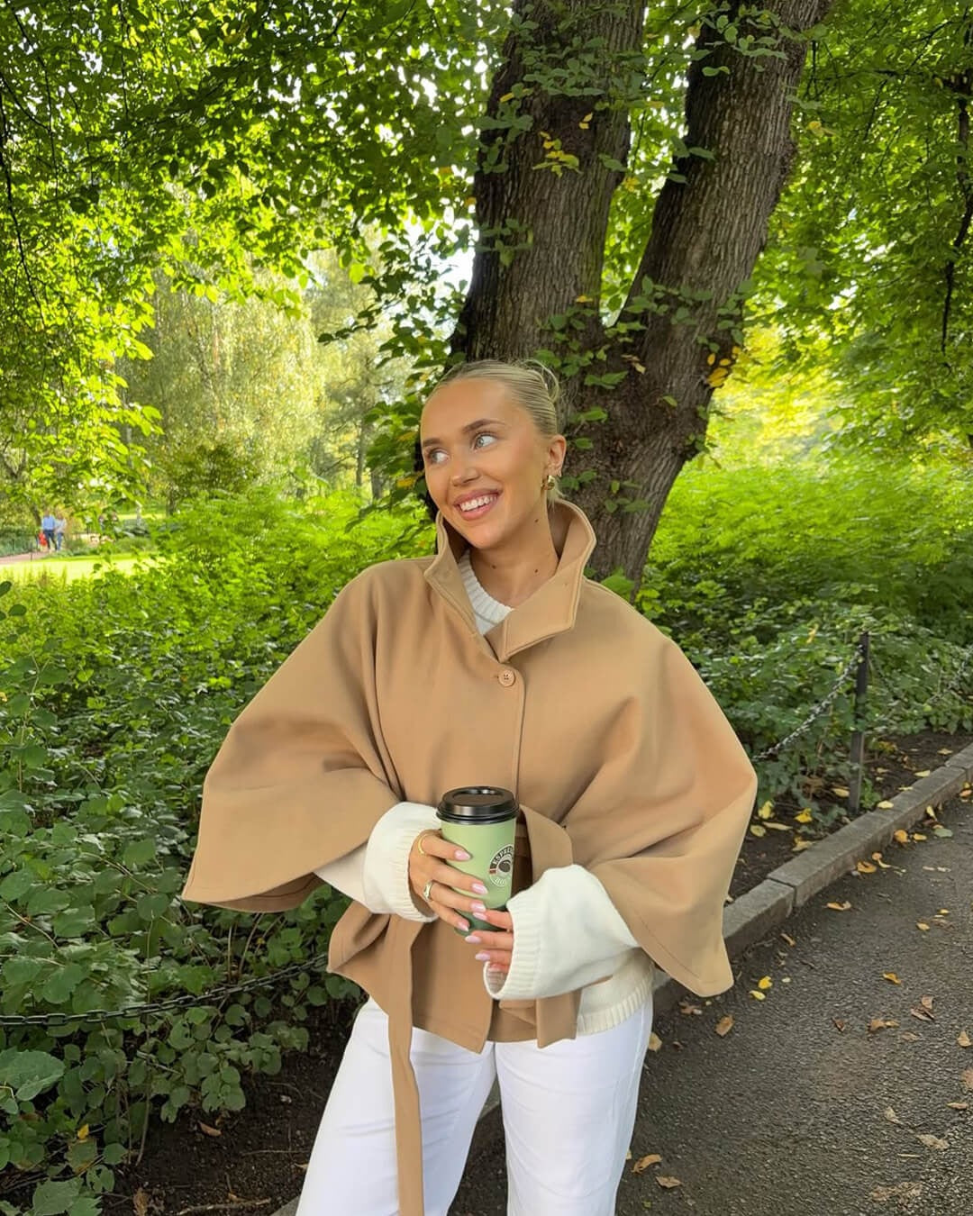 R&B | Hochkragen Gürteltaschen Cape Jacke Knopf Umhängemantel