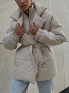 R&B | Gürteltaschen Pufferjacke Wickel Front Stepp Wintermantel