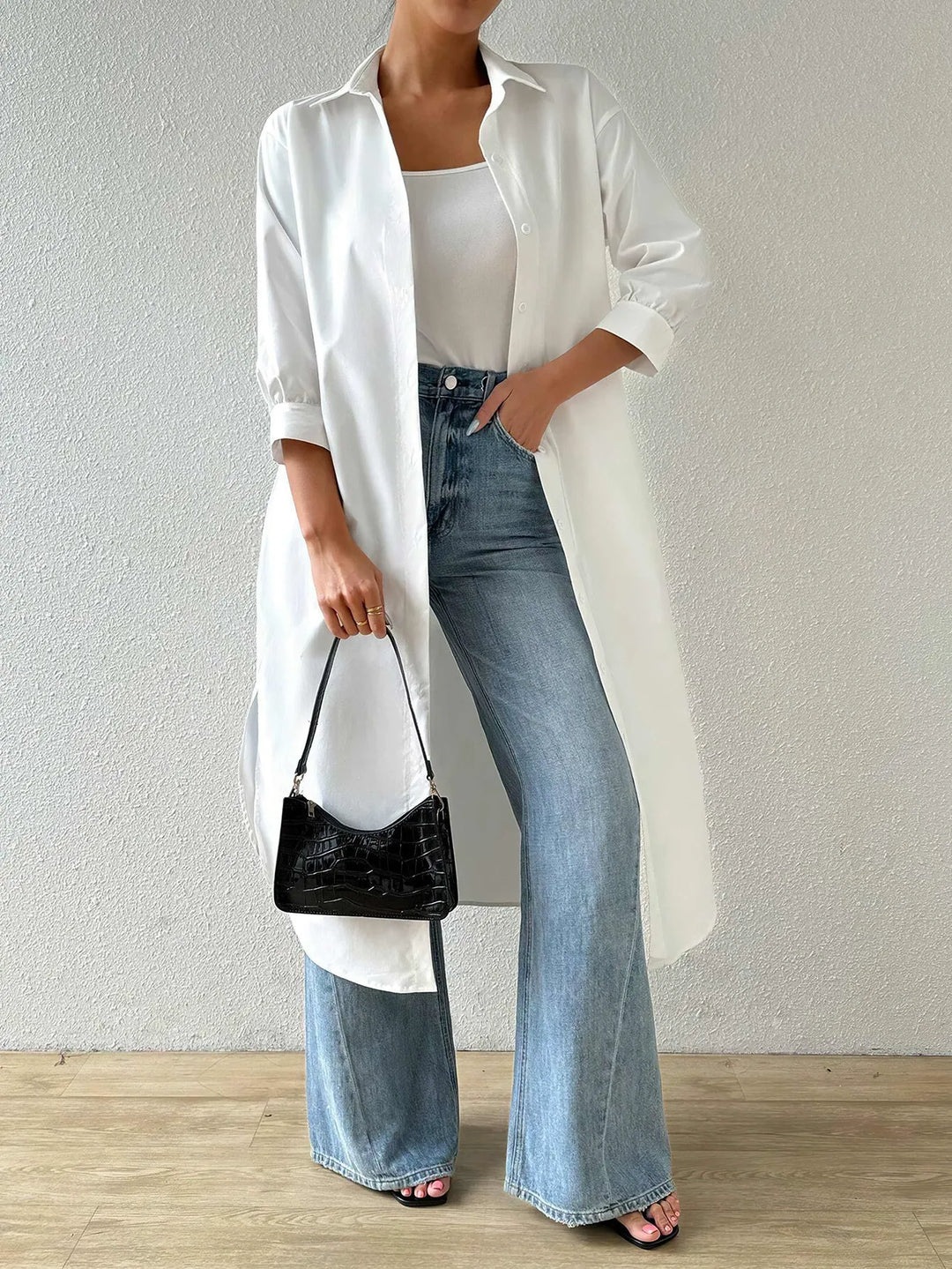 R&B | Strickjacke Light Knit Long Modell Offene Front 3/4 Ärmel Relaxed Passform