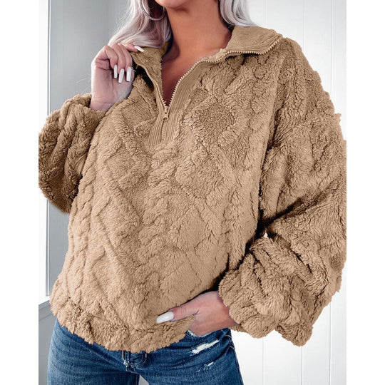 R&B | Halb Reißverschluss Plush Fleece Übergröße Passform Stehkragen