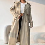 R&B | Langer Trenchcoat für Damen mit Revers, doppelter Brust und verstellbarem Gürtel